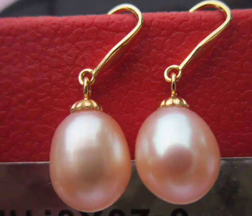 

free shipping new 11X9 MM AAA south sea pink pearl earrings 14k/20 GOLD