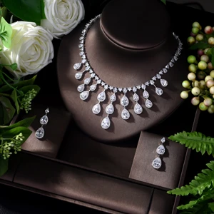 HIBRIDE, сверкающий, Pave CZ, Дубай, ювелирный набор,, для женщин, свадьба, цирконий, капля воды, дизайн, 2 шт, ювелирный набор, Прямая поставка, N-241 - Окраска металла: Silver