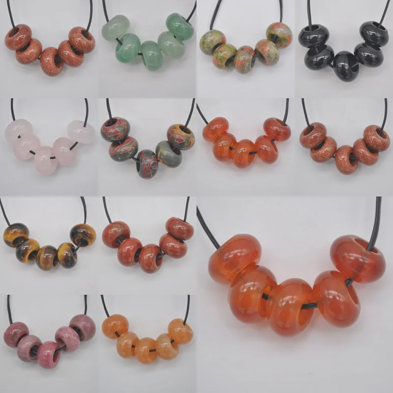 

14MM Sandstone/Aventurine/Carnelian/Crystal Stone GEM Big Hole Loose Bead Fit Charms Jewelry Bracelet Findings (5 pcs/lot)