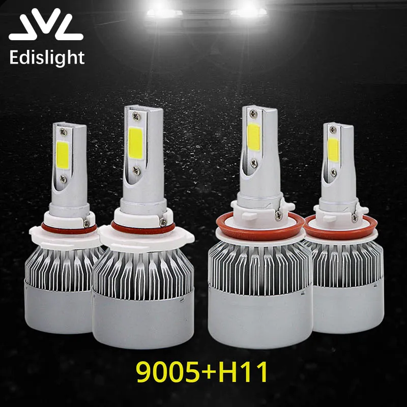 Edislight 9005 HB3 H8 H11 4 шт. светодиодный Автомобильный свет всего 144 W 15200LM комбинированная Фара Высокий Низкий Луч лампы белый комплект фары 6000 K