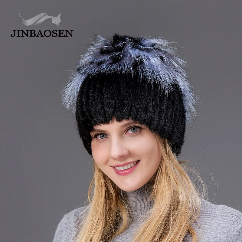 2018 Woman winter Russian fur fashion real fur hat mink fur rabbit natural fox knit wool ski hat warm ear protection travel hat