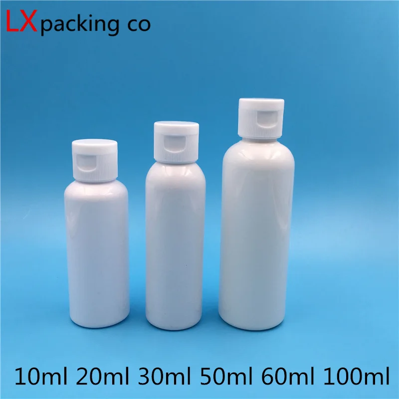 50PCS 10ML 30ML 50ML 100Ml White Plastic Bottles Water Perfume Oil Packaging Flap Cap Empty Cosmetic Containers Travel Liquid