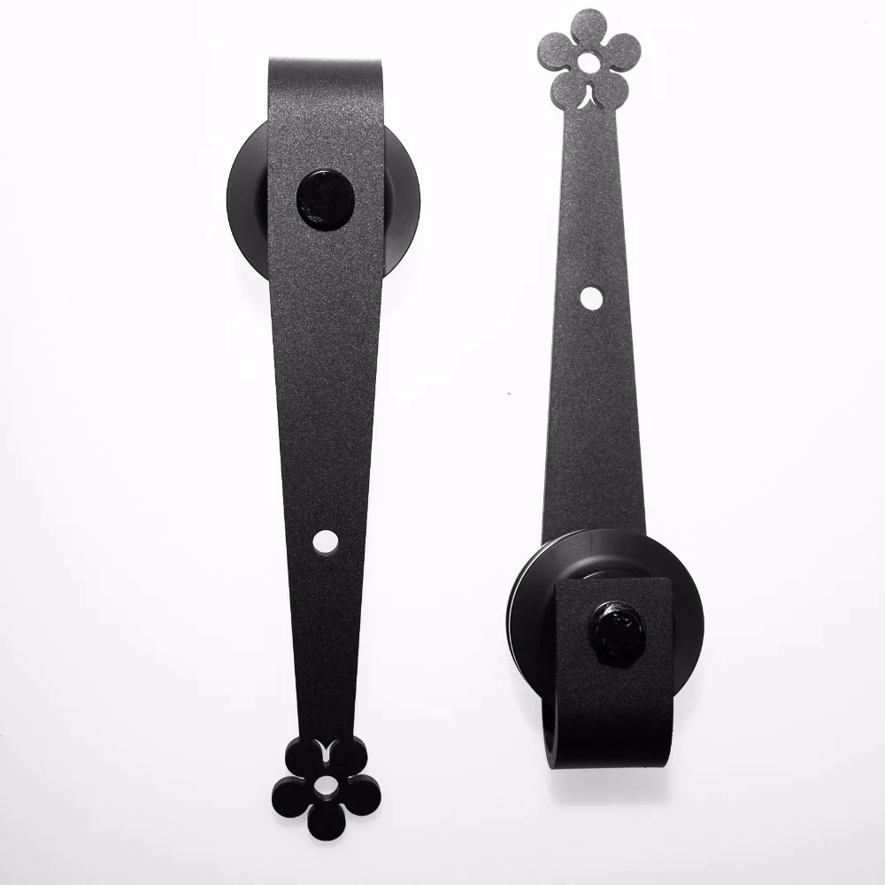 LWZH Anquite Style Wooden Sliding Barn Door Hardware Bathroom Door Black Carton Steel Plum Flower Shaped Roller for Single Door