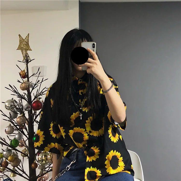 Корейская мода уличный стиль винтажная рубашка женская одежда Harajuku Kpop принт с