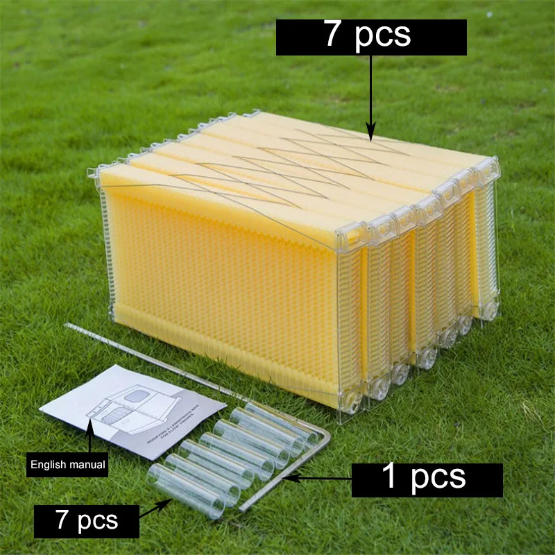 Улей полный набор одна штука Автоматическая медовая улей рамки пищевая пластмассовая рамка для улей инструмент для пчеловодства 1 коробка из 7 шт - Цвет: full set of 7 pcs