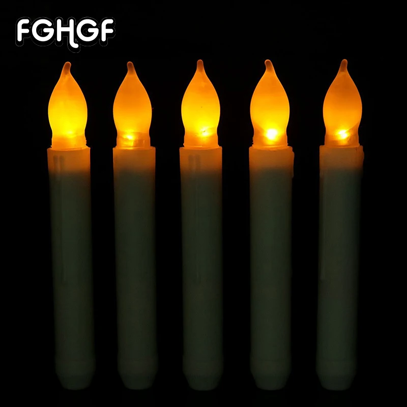 12/pcs/box Home Decoration Parties Yellow LED Taper Candles Battery Led