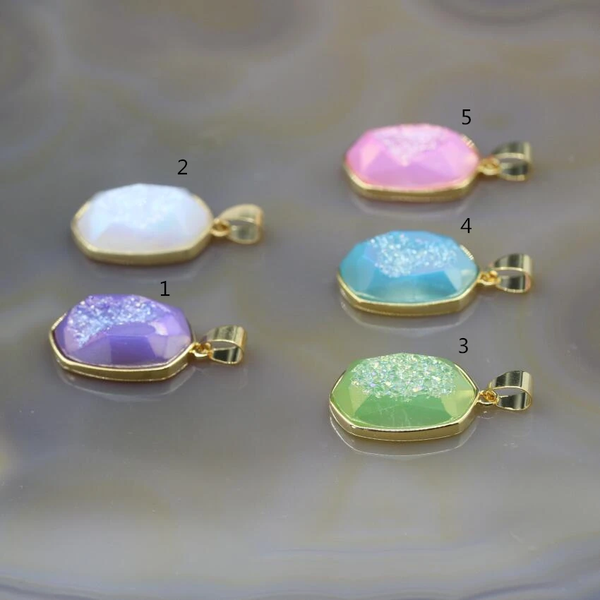 5Pcs/lot Gold Edges Faceted Slab Nugget Charms Beautiful Color Agates Druzy Geode Raw Quartz Drusy Necklace Pendants | Украшения и