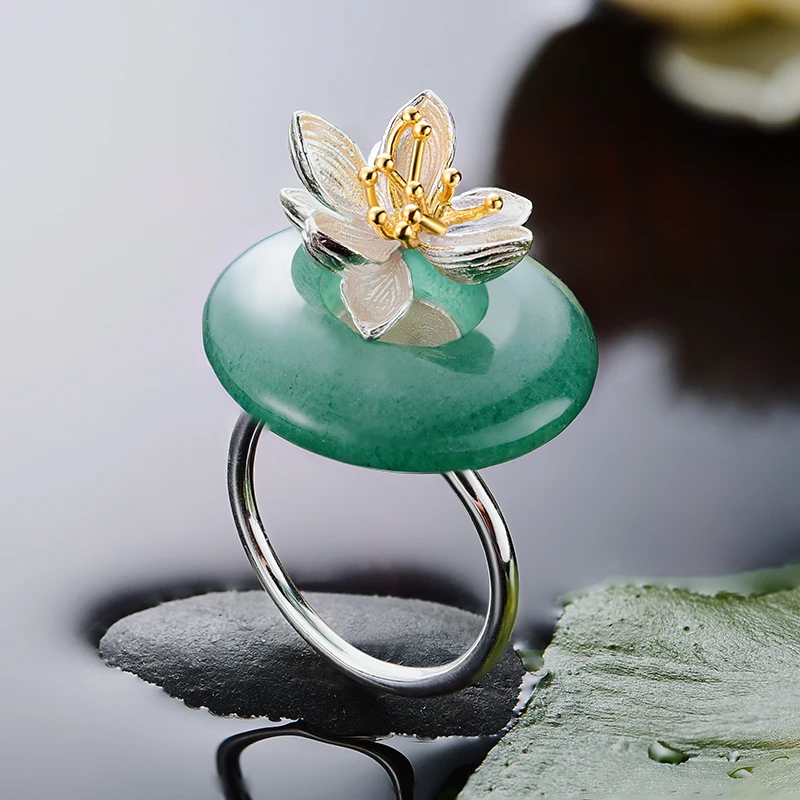 Lotus Fun Moment реального 925 пробы серебро Природный зеленый камень Модные украшения