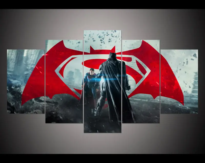 5 panel large HD printed oil painting batman v superman canvas print