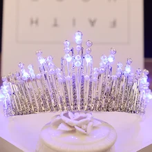 Блестящая Корона, жемчужная свадебная тиара, синий белый светильник, корона, светодиодный Стразы, женские аксессуары для волос, украшение на голову, свадебный головной убор