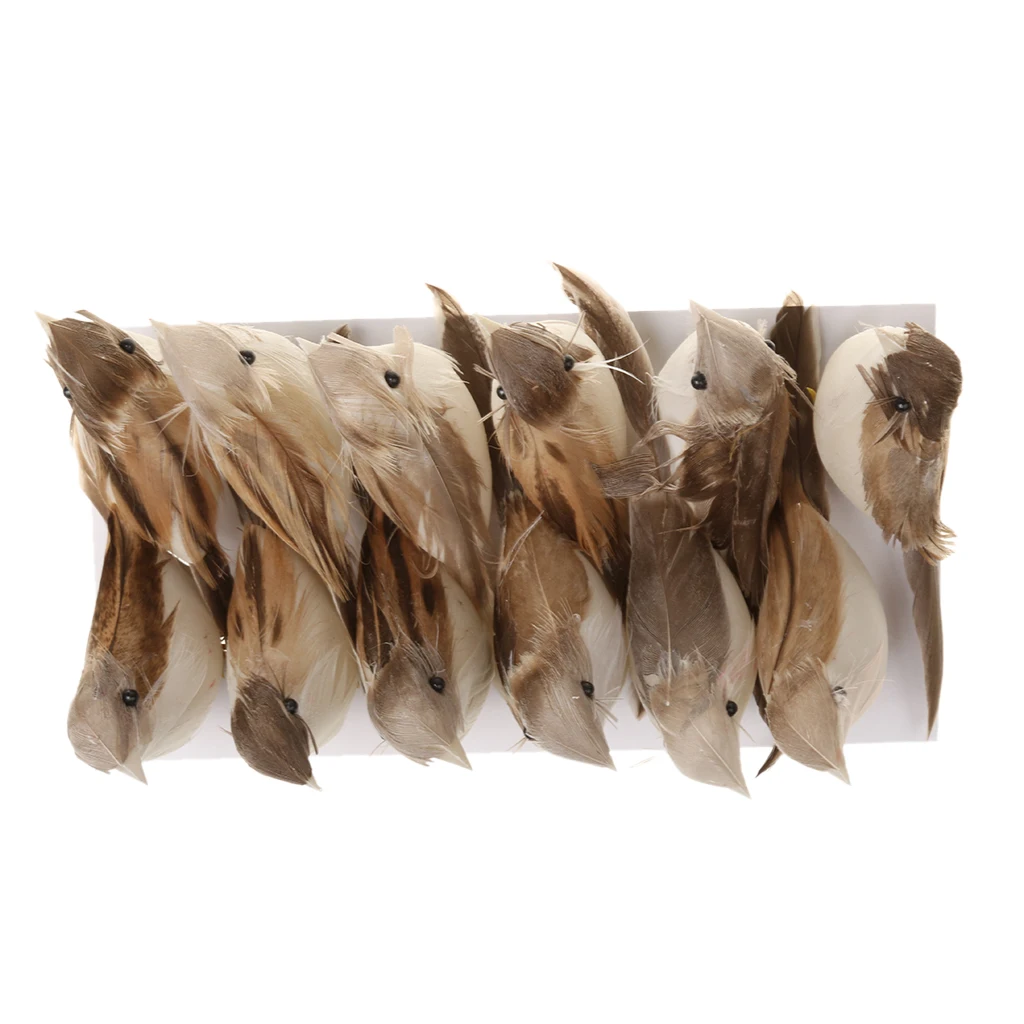 12Pcs Cute Small Artificial Feather Bird Christmas Tree Decor Wedding Doves for Decorating Cages Tree Bonsai Table Decorations