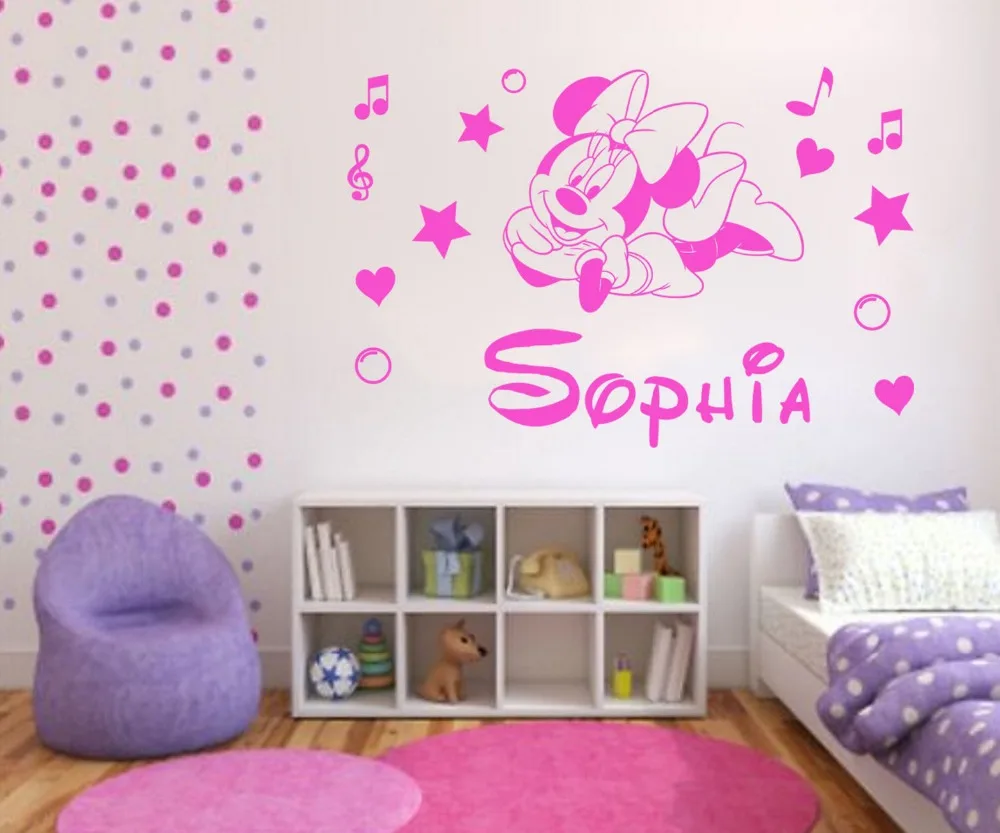 PW144 Personalised Minnie Mouse Kids Wall Sticker DIY Vinyl Decal Customer-made Any Name Baby
