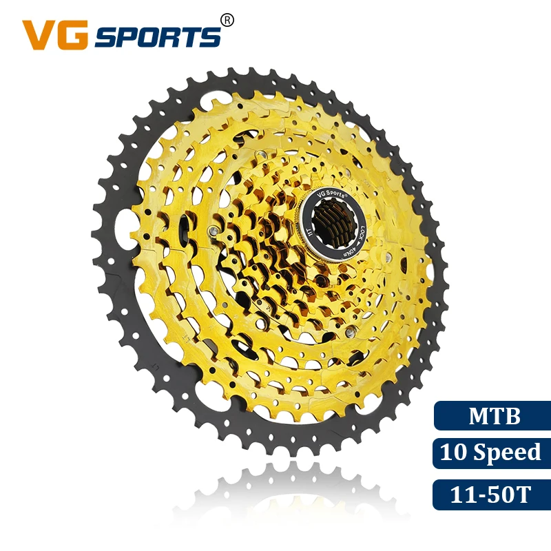 VG الرياضة دراجة هوائية جبلية MTB 10 سرعة كاسيت 10 Velocidade 10 S 50 T دراجة أجزاء الذهب الذهبي Freewheel ضرس Cdg ترس 594g