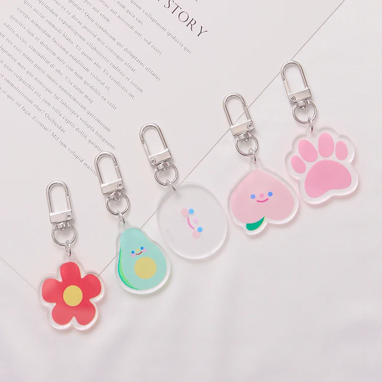 

Cute Funnyns Peach Flower Dog Paws Smiley Face Cartoon Keychain For Women Trinket Key Chains Ring Car Bag Pendent Charm D281