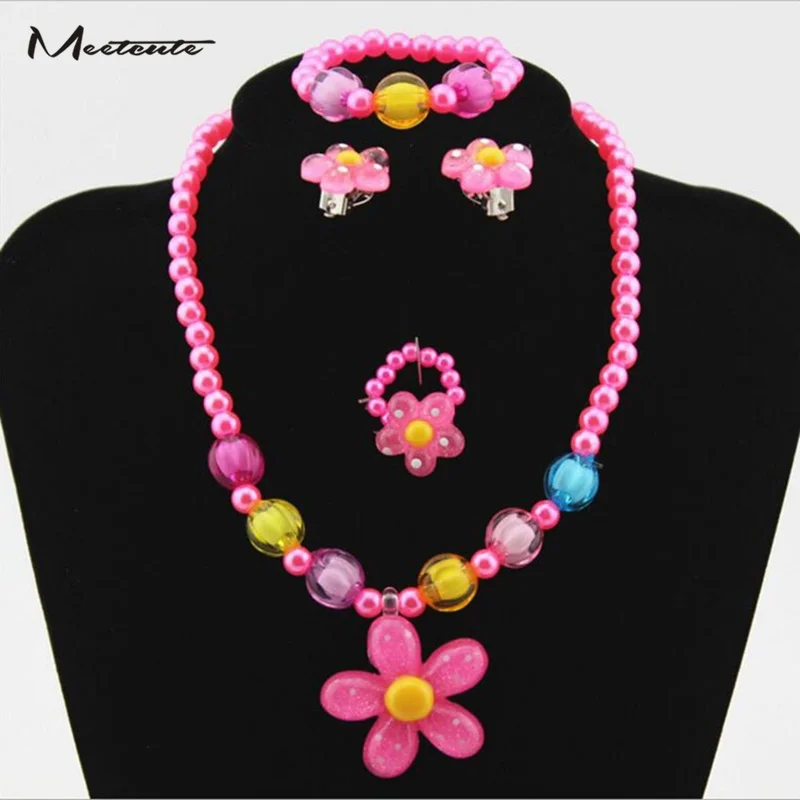 Meetcute Candy Beads Resin Plastic Kids Jewelry Set for Children Flower