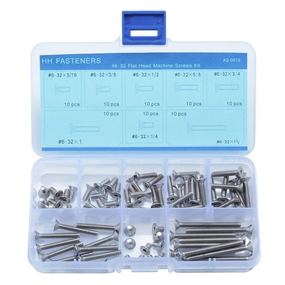 

#6-32 UNC Stainless Steel Hex Socket Head Flat Screws Countersunk Head Assortment Set,8 Size (80 piece)