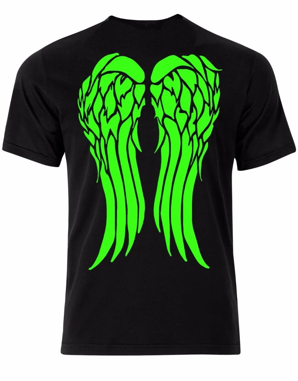 New 2018 Fashion Short Neon Green Angel Wings On Back Daryl Halloween Spooky Mens Tshirt Tee Top New 2018 Fashion Short Neon Green Angel Wings On Back Daryl Halloween Spooky Mens Tshirt Tee Top