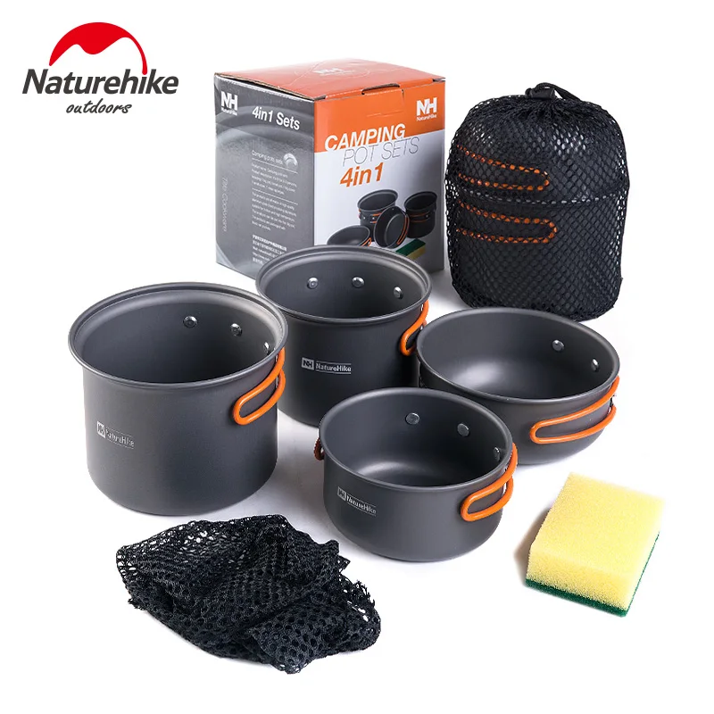 

Naturehike 4 in1 Ultralight Outdoor Camping Hiking Cookware Backpacking Cooking Picnic Bowl Pot Pan Set 2-3 person