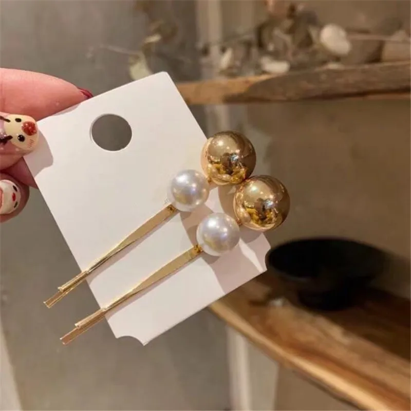 

1PC Vintage Metal Imitation Pearl Hairpins Women Korea Metal Ball Hair Clips Simple Hair Accessories Barrettes BB Snaps