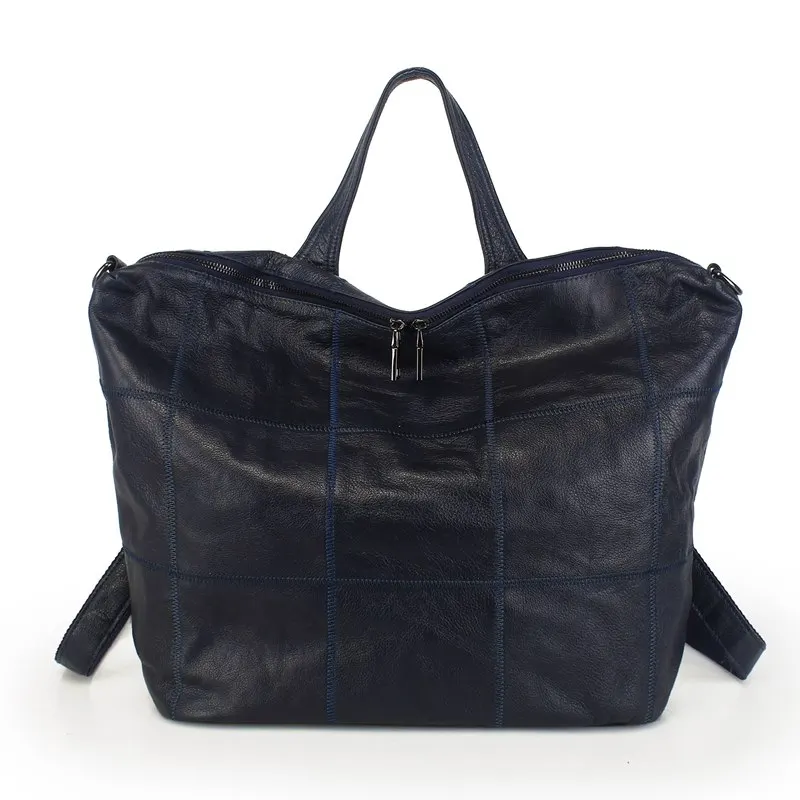 SUNNY SHOP рюкзак из натуральной кожи дизайнерский рюкзак на плечо Модный Большой Вместительный Клетчатый Рюкзак Кошелек из мягкой кожи - Цвет: dark blue backpack