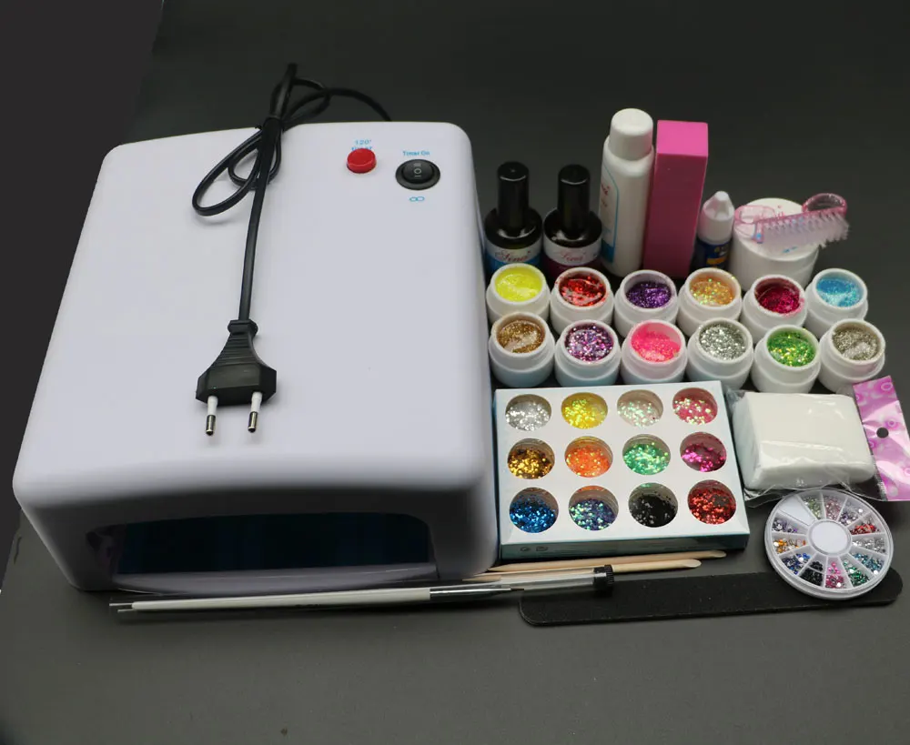 High quality Pro Full 36W White Cure Lamp Dryer& 12 Color UV Gel Nail Art Tools Sets Kits BTT-123 art