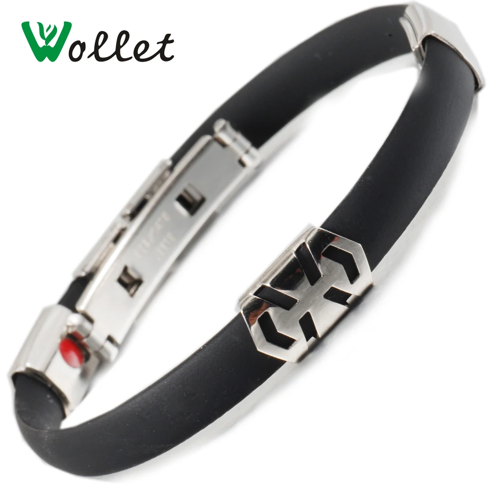 

Wollet Healing Germanium Magnetic Infrared Black Silicone Bracelet Sport Wristbands For Men Women