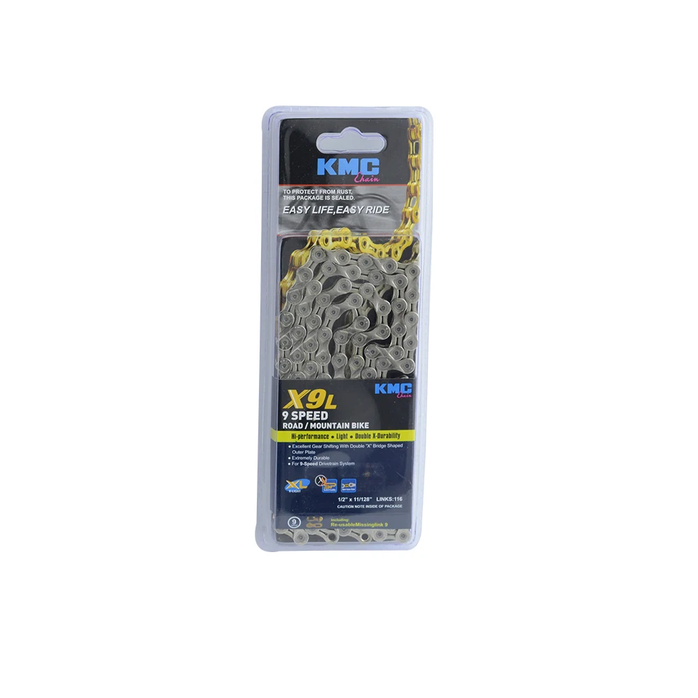 

KMC X9L Silver 116 Links 9 Spees Bicycle Shift Chain for Road / Mountain Bike with Missing Connect Link