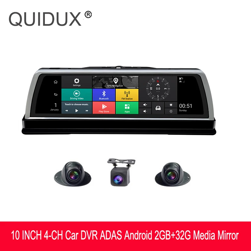 

QUIDUX 4 Channel Car DVRs Cameras 10" 2g+32g 8 Core 4G Android GPS Navigation ADAS Wifi Media Dashcam Video Recorder