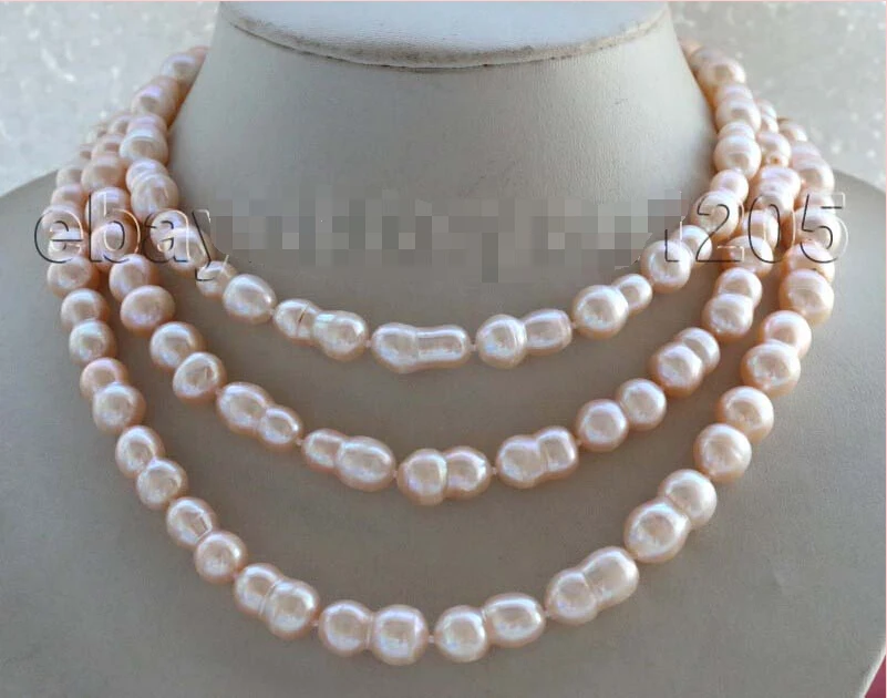 

FREE SHIPPING Longest 48" Genuine Natural 17mm Pink Twins Pearl necklace #f1868!