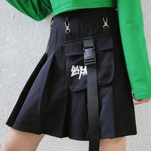 Лето уличная мода Сращивание карман Личная половина-длина юбка локомотив ветреные Сексуальные Короткие плиссированные юбки