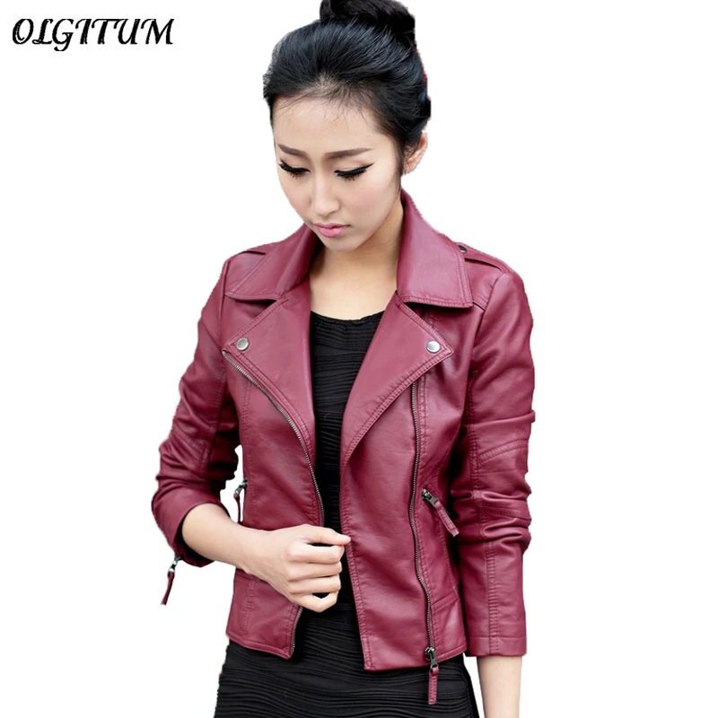 Ideal  XS-4XL Hot Sale 2019 New Women Spring Autumn Jacket Black/Red Fashion Female Coat Slim PU Leather S