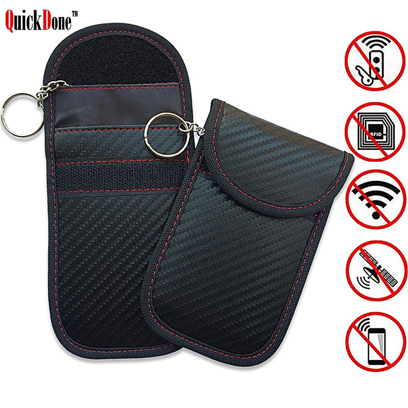 

QuickDone Faraday Card Car Key Case FOB Signal Blocker Bag RFID Shield Key ID Card Bags Organizer for Privacy Protection DK0491