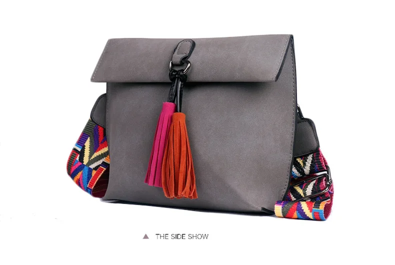 Однотонная кожаная женская сумка-мессенджер сумка через плечо с кисточками сумки на плечо женские дизайнерские сумки женские сумки с цветным ремешком - Цвет: Gray