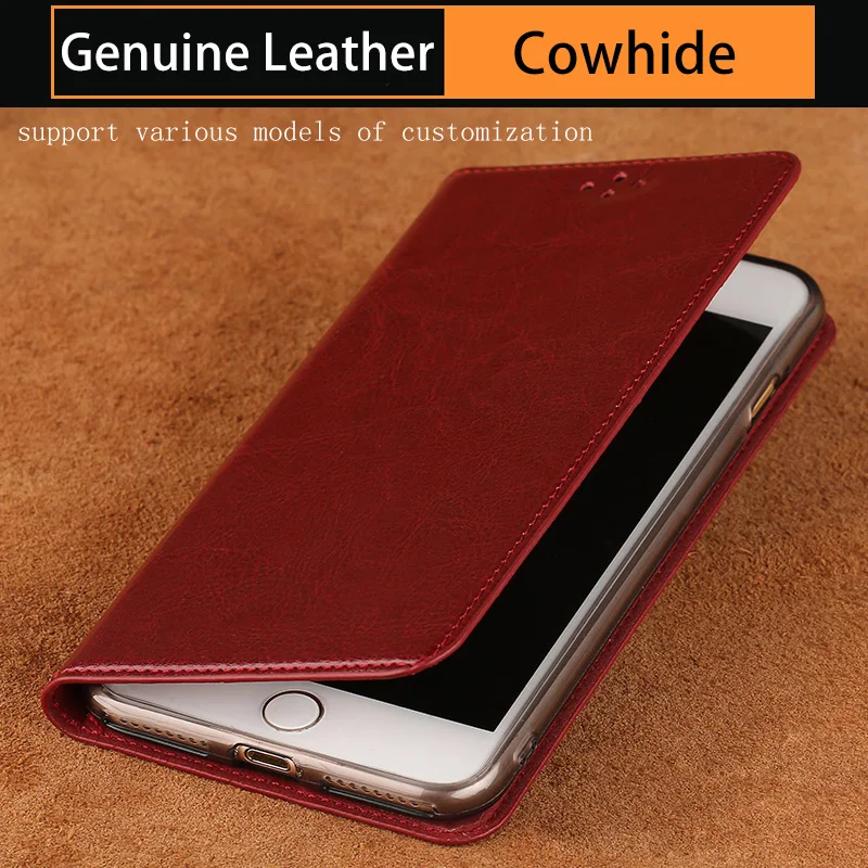 

Luxury Genuine Leather flip Case For Xiaomi Redmi Note 4 Flat and smooth wax & oil leather Silicone inner shell phone cover