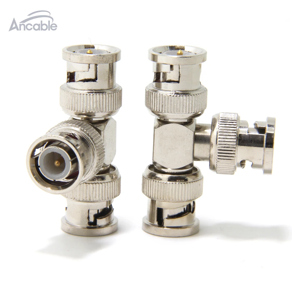 Ancable 2-Pack High Quality 3 Way BNC Male to Dual Plug T-Shape for Security CCTV DVR Camera System |