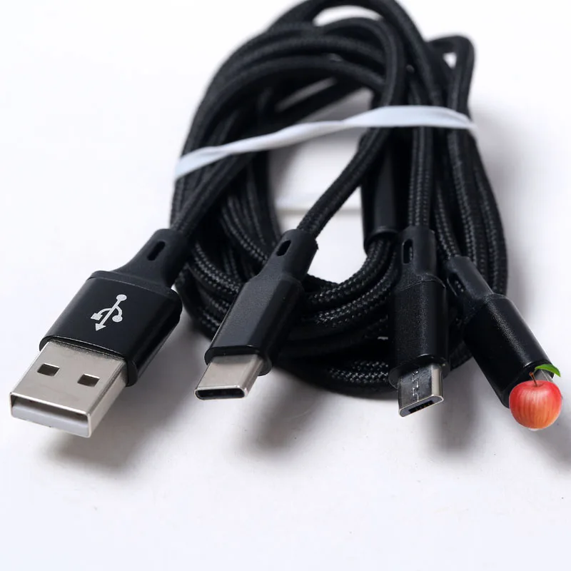

Multi Function 3 in 1 usb cable One Drag Three Charge Line 2.8a Braided Fast Charge Cable Mobile Phone Three In One Power Cables