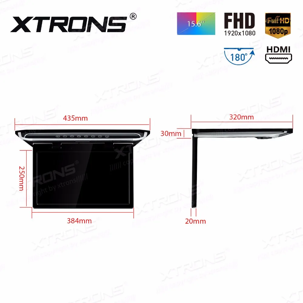 XTRONS 15," монитор 1080P видео FHD цифровой TFT экран широкий экран ультра-тонкий автомобильный потолочный dvd-плеер HDMI