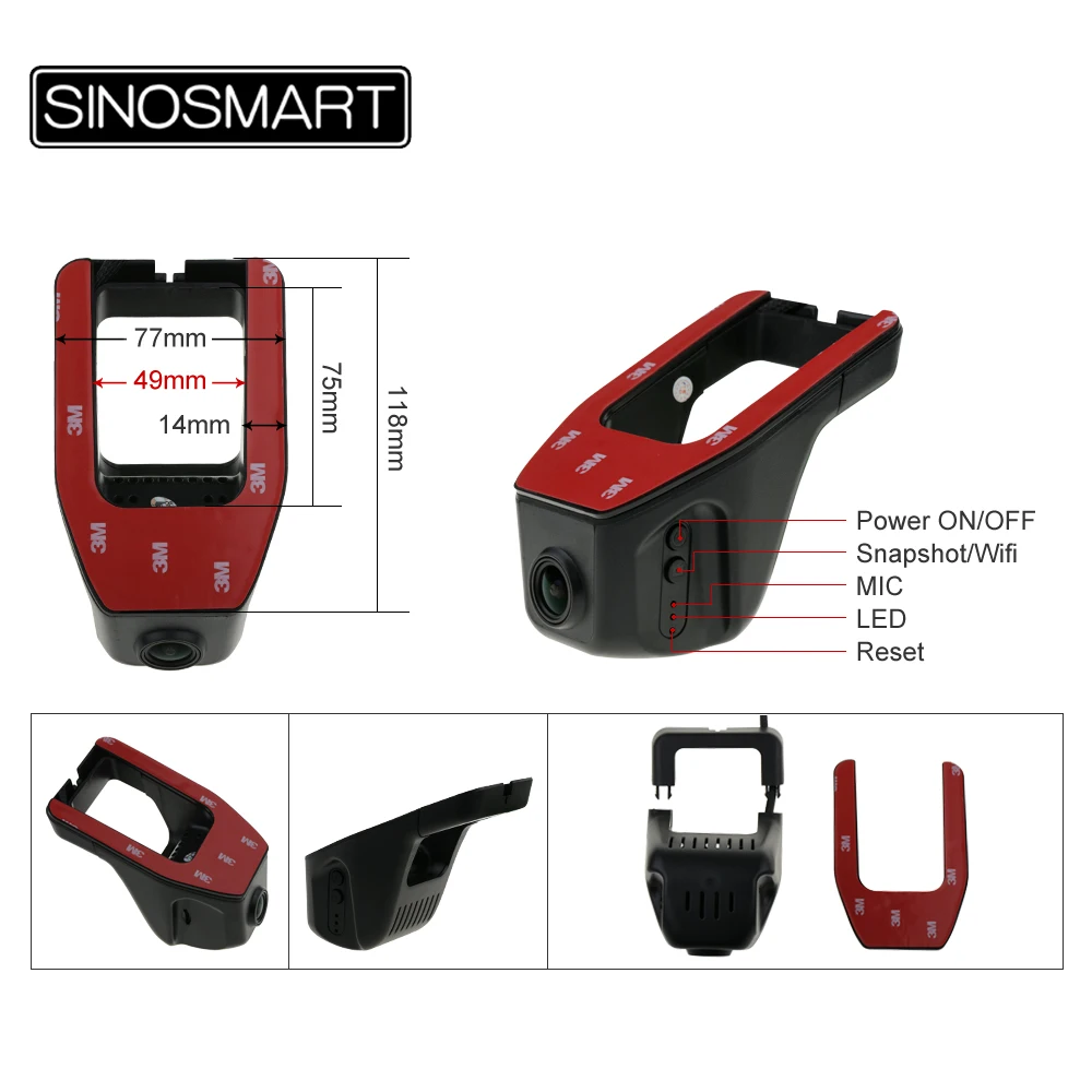 SINOSMART Novatek 96672 Универсальный Wifi DVR для Volkswagen/Honda/Mazda/Mitsubishi/Opel/Hyundai/Kia App Control SONY