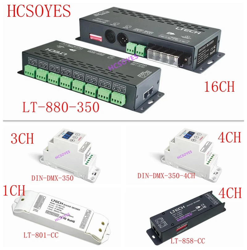 

LTECH 350mA*4CH 4 channel DIN-DMX-350/DIN-DMX-350-4CH/LT-801-CC/LT-858-CC/LT-880-350 Constant current DMX decoder 1CH 3CH 16CH