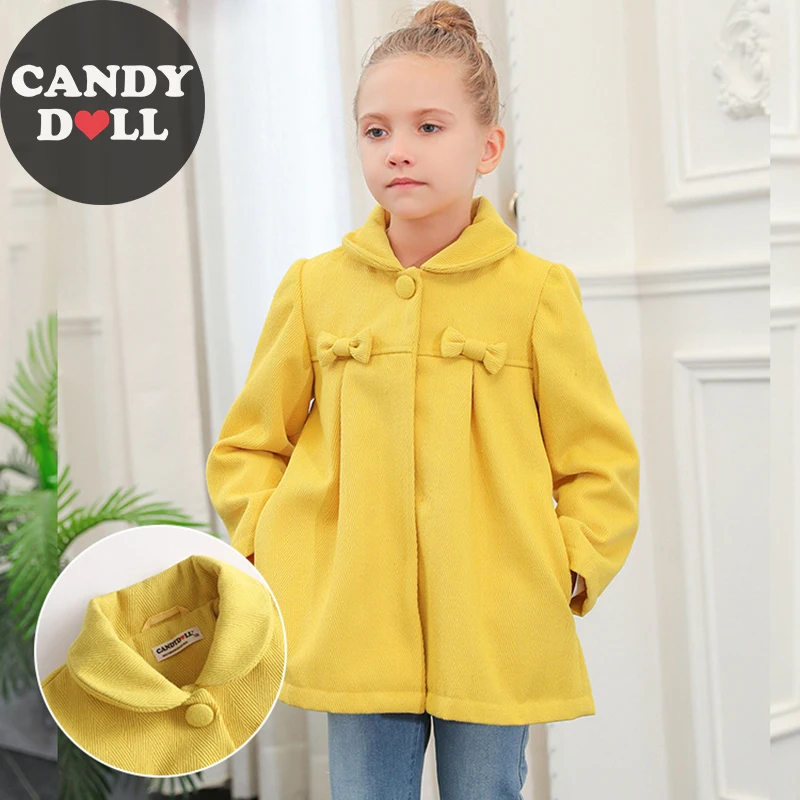 Осенняя верхняя одежда CANDYDOLL для девочек Новая высококачественная Смешанная куртка простая желтая детская