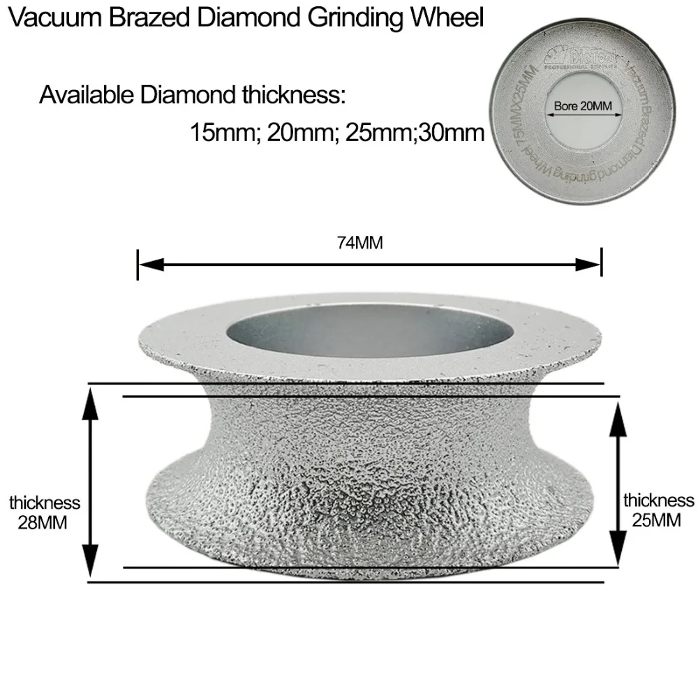 Dia75mmX25mm Half-round Vacuum Brazed Diamond HAND-HELD Profile wheel For Stone, Artificial Stone, Ceremics, Glass, Concrete.
