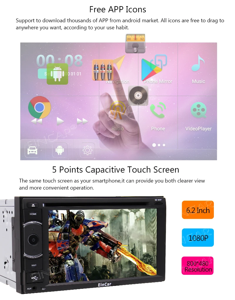 Excellent Head Unit Octa-Core car video Double Din Touch Screen Car DVD Player In Dash GPS Navigation Auto Radio Audio Support Bluetooth 2