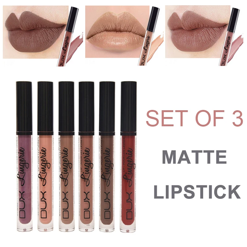 Makeup Lip Glosses Sets 3 Pcs Color Women Nudes Matte Liquid Lipstick