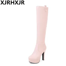 XJRHXJR/Большие размеры 31-45; женская пикантная обувь на высоком каблуке; зимние теплые модельные сапоги; высокие сапоги до колена; хлопковая обувь; женские туфли-лодочки