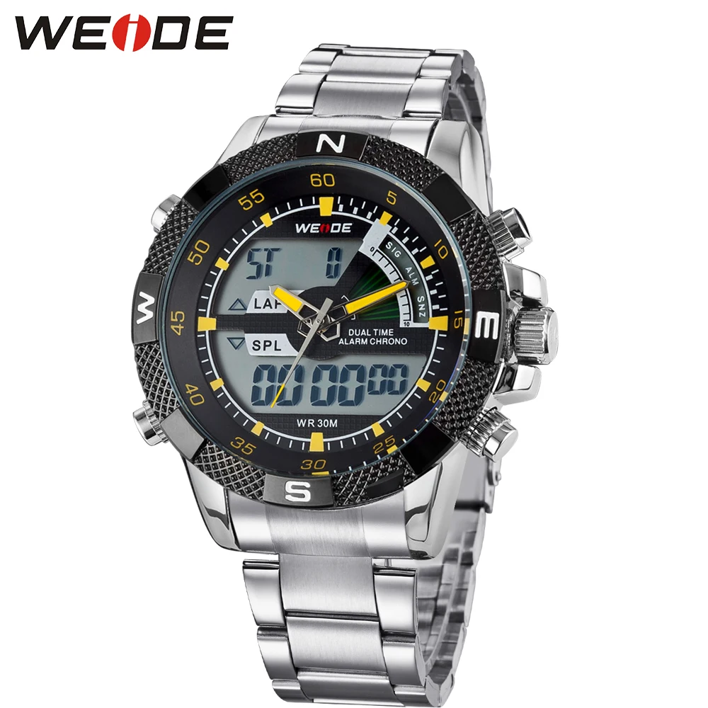 

Fashion Casual WEIDE Military Sport Watch Men Digital Quartz LED Alarm Steel Band Dual Time 30m Waterproof Wristwatches Relogios
