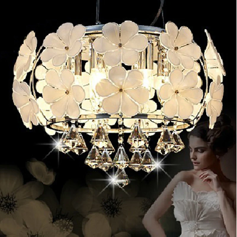 Modern Flower Shape Crystal Chandelier Light Round RGB Lamp Cristal