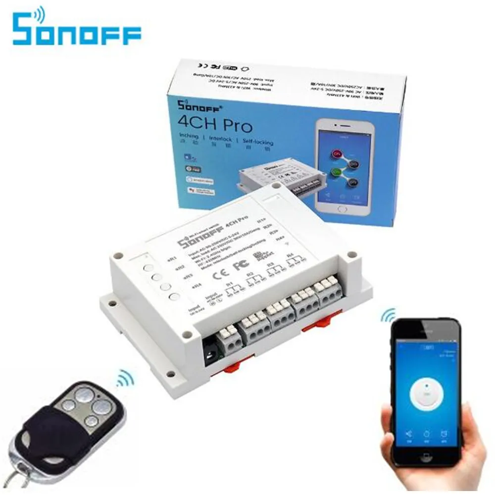 

Sonoff 4CH Pro Smart Home 433MHz RF Wifi Light Switch 4 Gang 3 Working Modes Inching Interlock Wifi Switch Work With Alexa