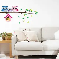 Babelin Cartoon Cute Branches Owl Animal DIY Removable Wall Stickers for Parlor Bedroom Home Decor House Decoration
