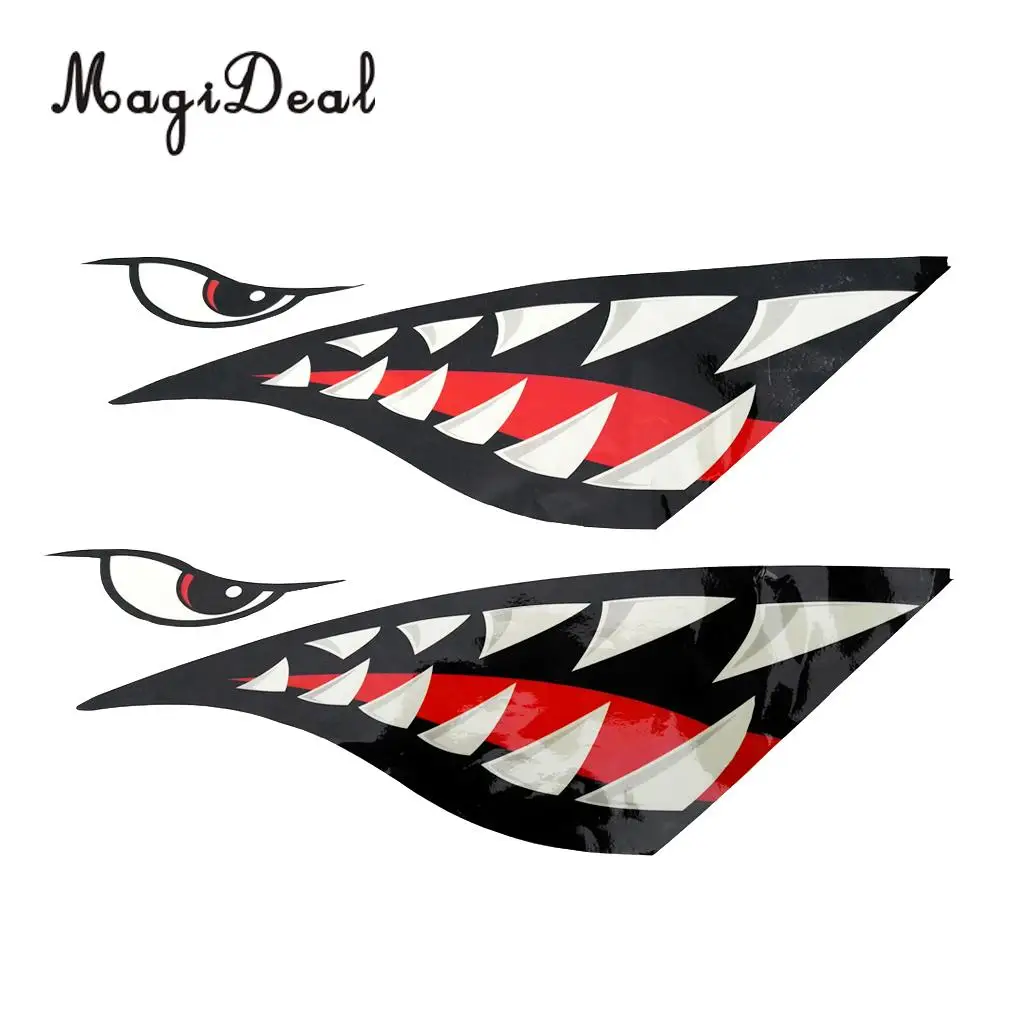 Durable 2 Pieces Vinyl Shark Teeth Mouth Decal Stickers for Kayak Canoe Dinghy Inflatable Fishing Boat Car Decoration Accessory