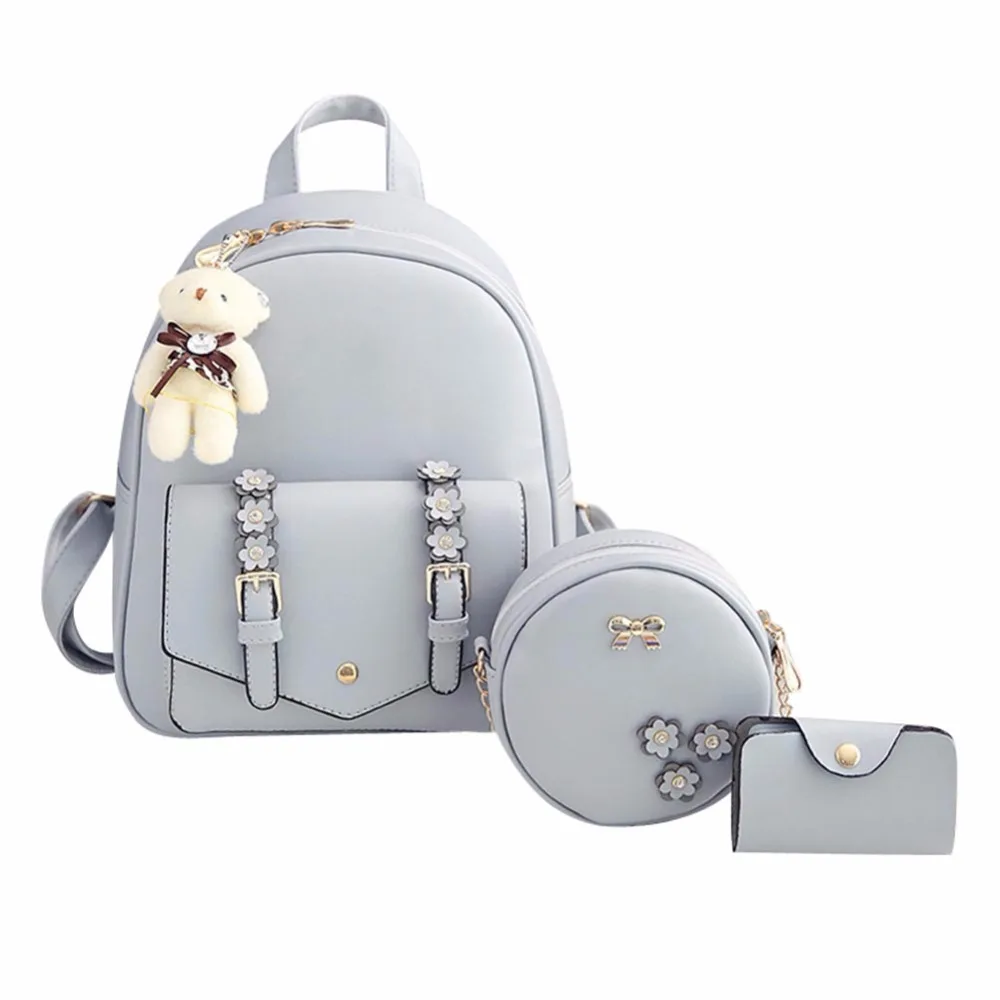 

3pcs/set Autumn Fashion Flower Women Causal Backpacks High Quality Ladies PU Leather Backpacks Girls Mini Travel Bag Mochila
